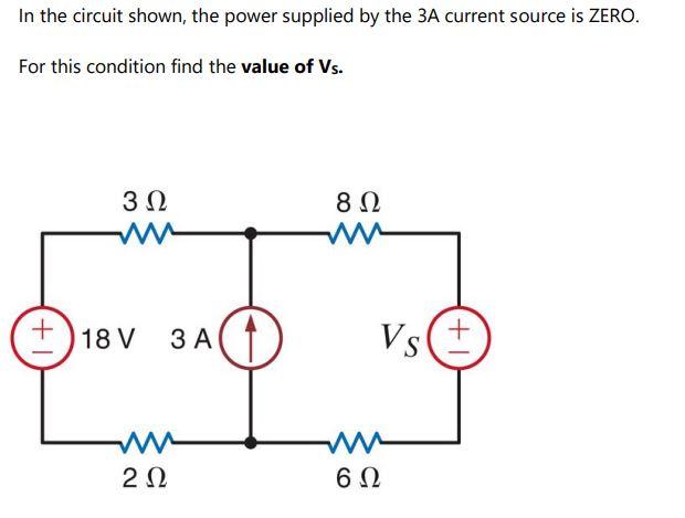Solved In the circuit shown, the power supplied by the 3A | Chegg.com