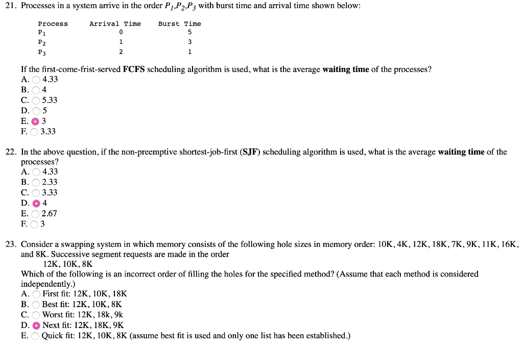 Solved 21. Processes in a system arrive in the order | Chegg.com