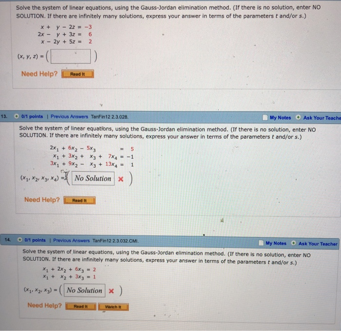 Solved Solve the system of linear equations, using the | Chegg.com