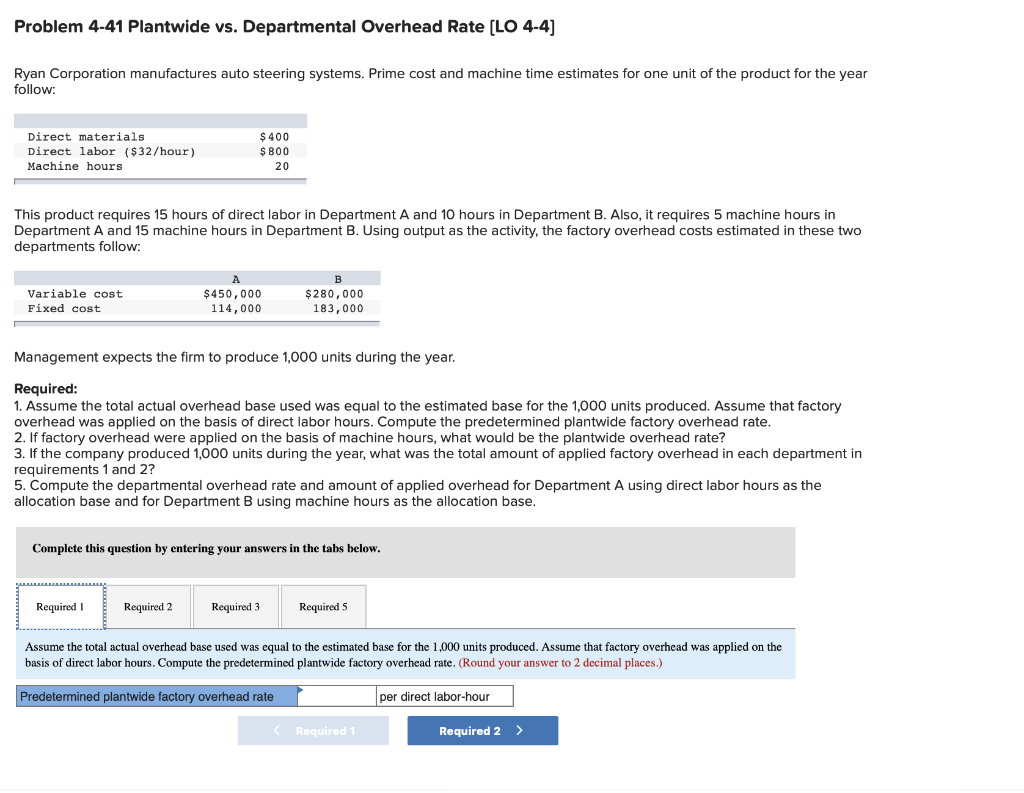 Solved Problem 4-41 Plantwide Vs. Departmental Overhead Rate | Chegg.com