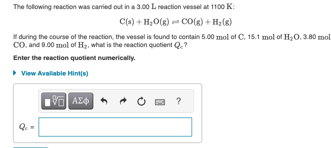 Solved The following reaction was carried out in a 3.00 L | Chegg.com