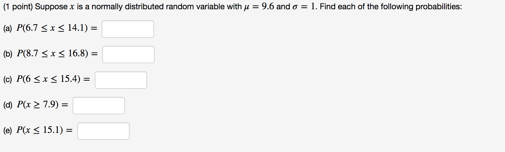 Solved (1 point) Suppose x is a normally distributed random | Chegg.com