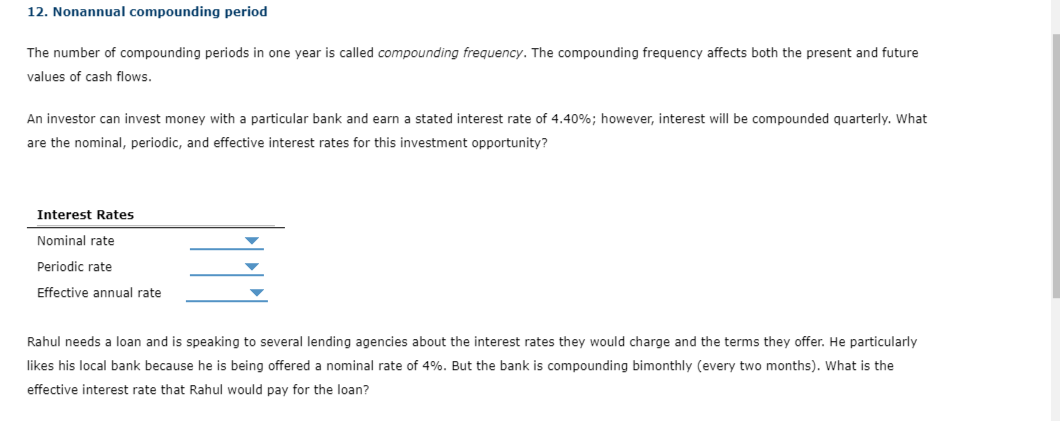 Solved 12. Nonannual compounding period The number of | Chegg.com