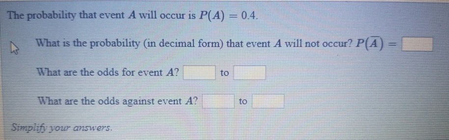 Solved The probability that event A will occur is P(A) 0.4 | Chegg.com