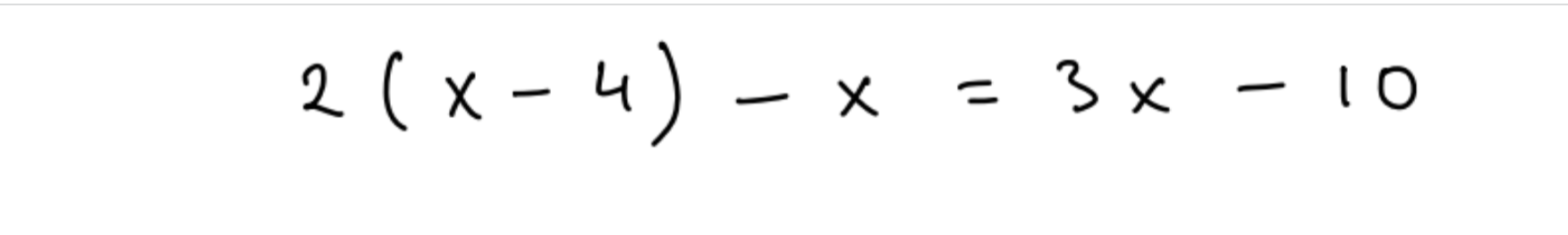Solved 2(x−4)−x=3x−10 | Chegg.com