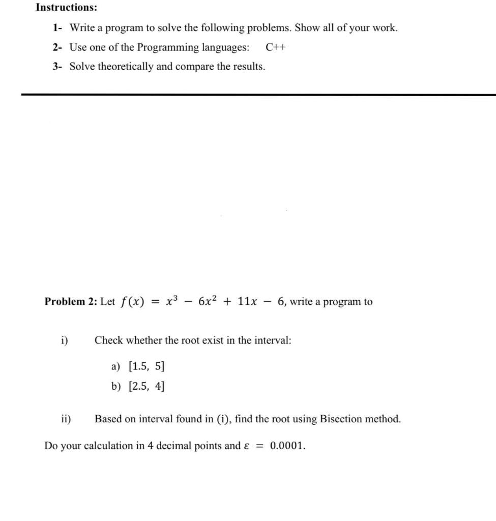 Solved Instructions: 1- Write a program to solve the | Chegg.com