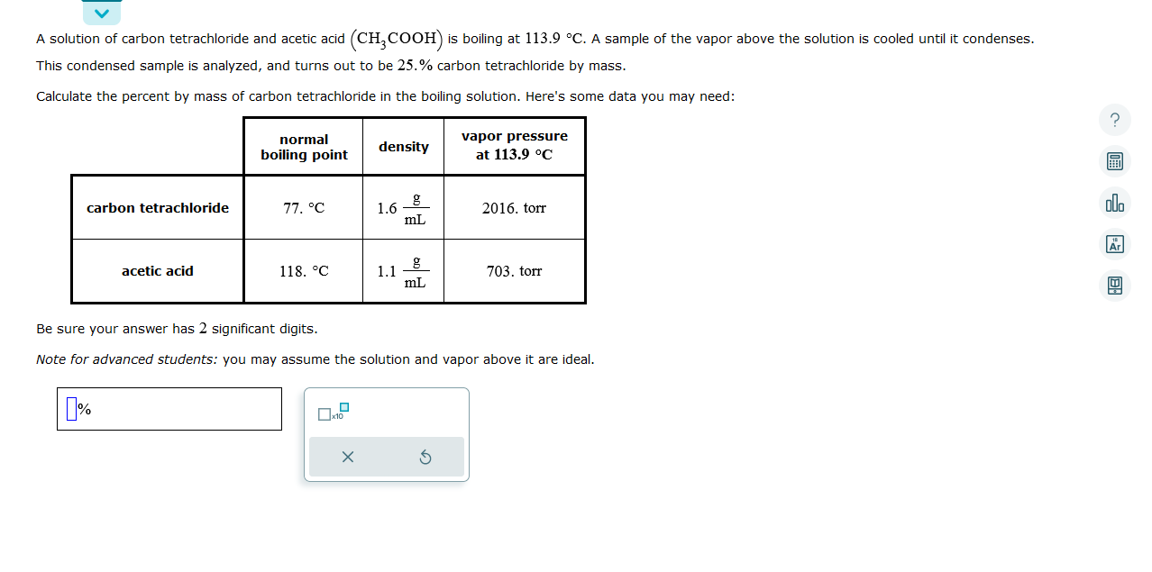 Solved A solution of carbon tetrachloride and acetic acid | Chegg.com