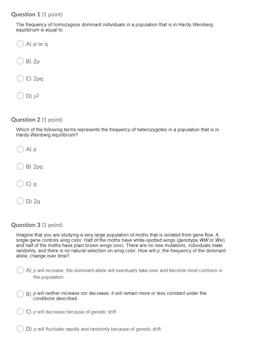 Solved Question 1 (1 point) The frequency of homozygous | Chegg.com