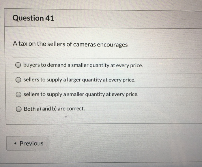 Solved Question 41 A Tax On The Sellers Of Cameras | Chegg.com