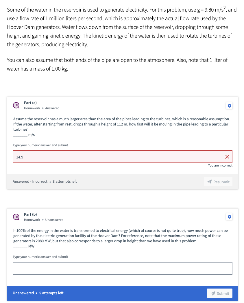 Solved Some of the water in the reservoir is used to | Chegg.com