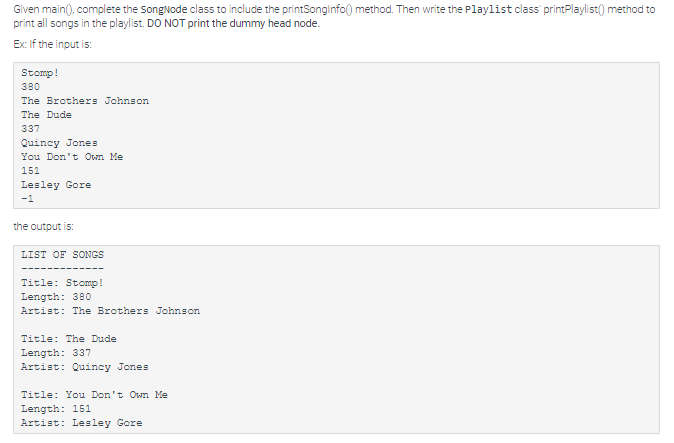 Given Main Complete The Songnode Class To Include Chegg Com given main complete the songnode class
