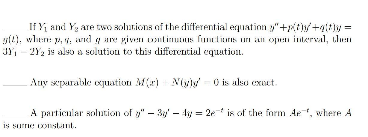 Solved If Y And Y2 Are Two Solutions Of The Differential Chegg Com