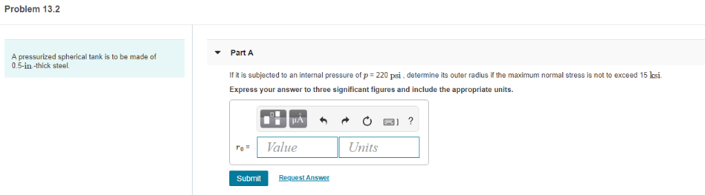Solved Problem 13.2 Part A If it is subjected to an internal | Chegg.com