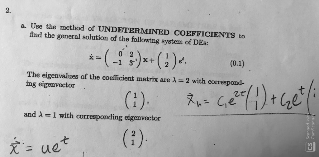 Solved 2. a. Use the method of UNDETERMINED COEFFICIENTS to | Chegg.com