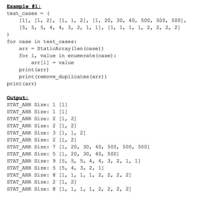 Solved remove_duplicates(arr: StaticArray) -> | Chegg.com