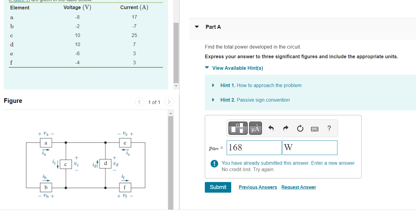 Find the total power developed in the circuit.
Express your answer to three significant figures and include the appropriate u