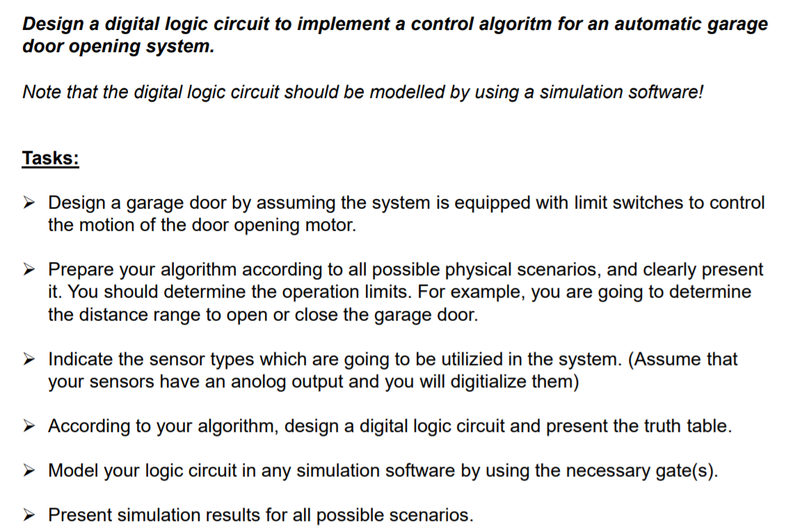 Design a digital logic circuit to implement a control | Chegg.com