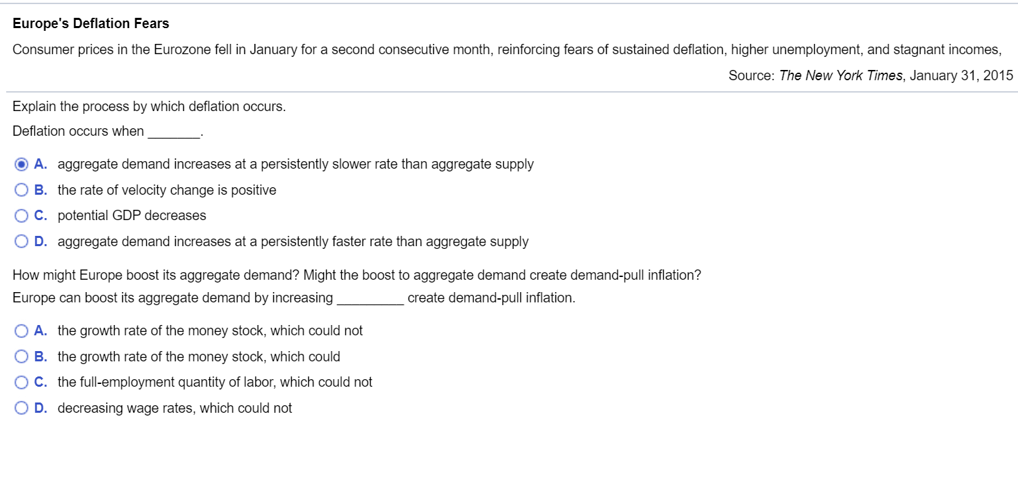 Solved Europe's Deflation Fears Consumer prices in the | Chegg.com