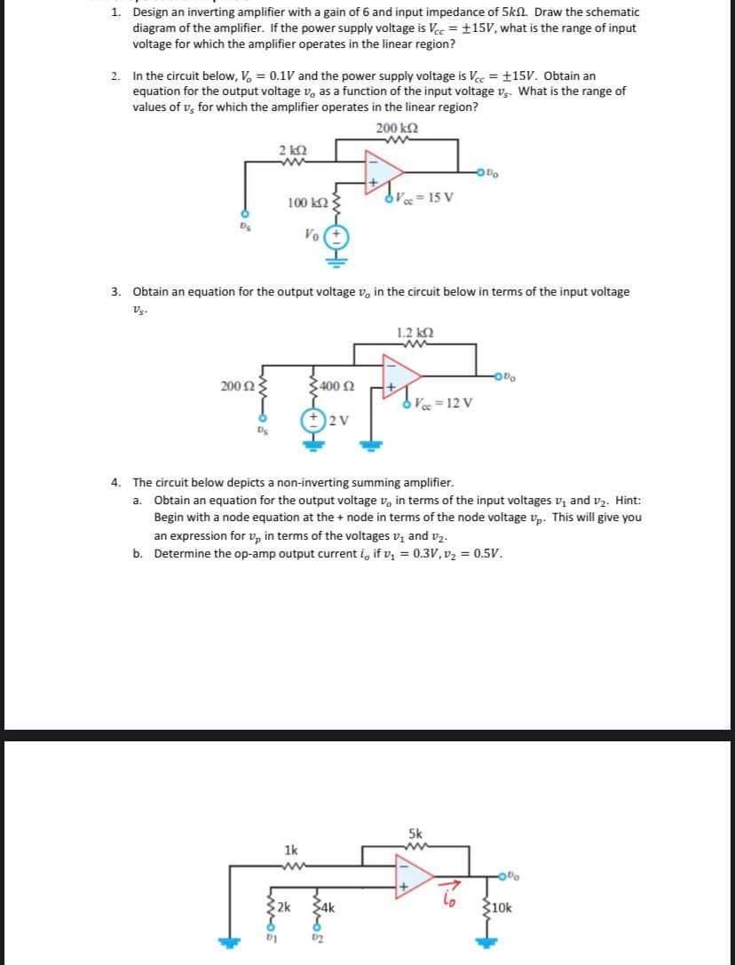 Solved 1. Design an inverting amplifier with a gain of 6 and | Chegg.com