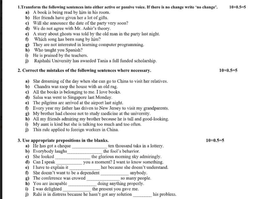 10x0.5-5 1. Transform the following sentences into | Chegg.com