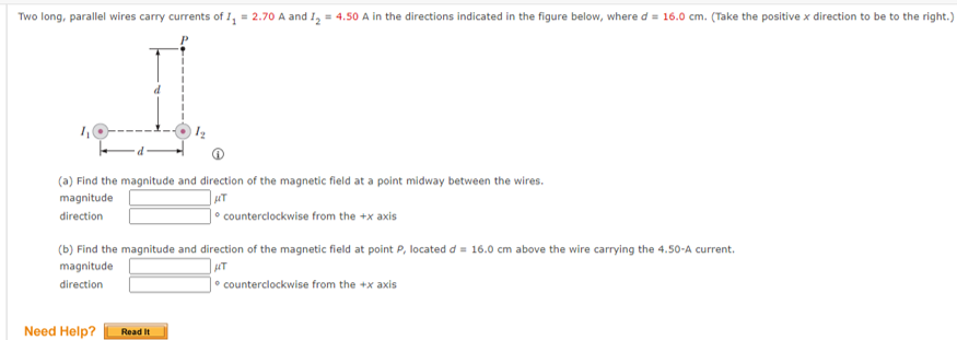 Solved Two long, parallel wires carry currents of I1 = 2.70 | Chegg.com