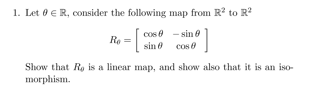 Solved 1. Let 0 ER, consider the following map from R2 to R2 | Chegg.com
