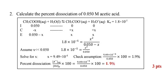 Solved 2. Calculate the percent dissociation of 0.050 M | Chegg.com