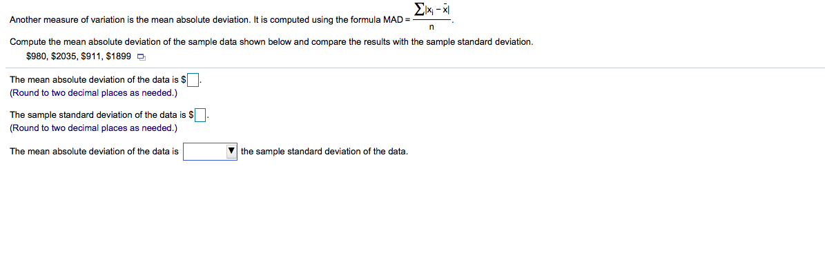 Solved Xlx X Another Measure Of Variation Is The Mean A Chegg Com