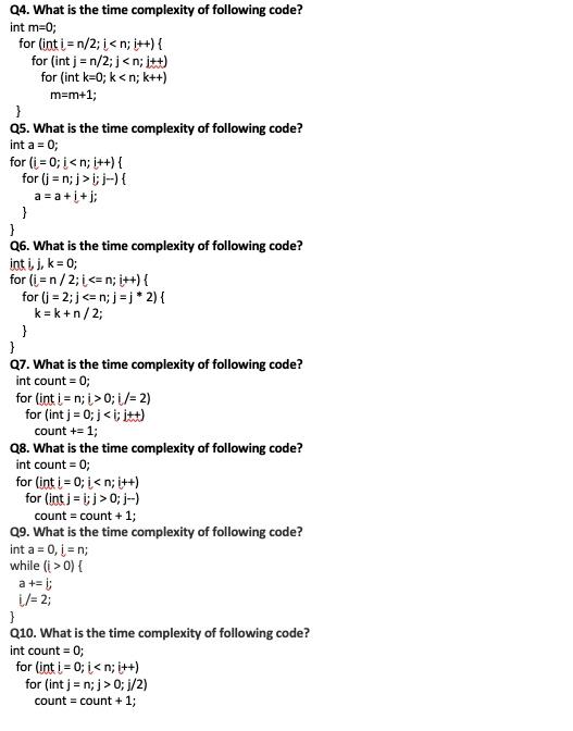 Time Complexity S S Worksheet Algorithm Analysis Chegg Com