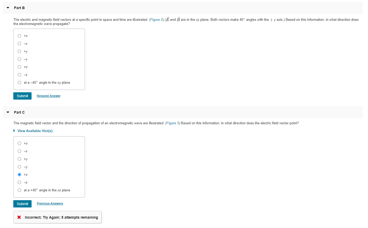 Solved Part B The Electric And Magnetic Field Vectors At A | Chegg.com