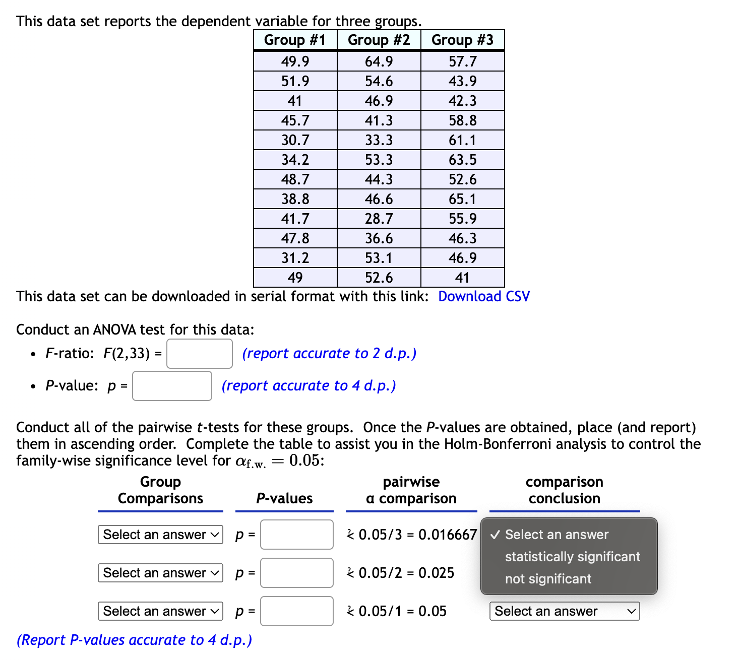 Solved This data set reports the dependent variable for | Chegg.com