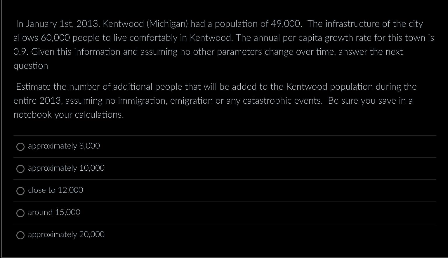 Solved In January 1st, 2013, Kentwood (Michigan) had a