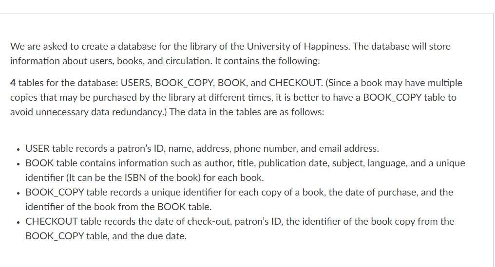 Solved We Are Asked To Create A Database For The Library Of | Chegg.com