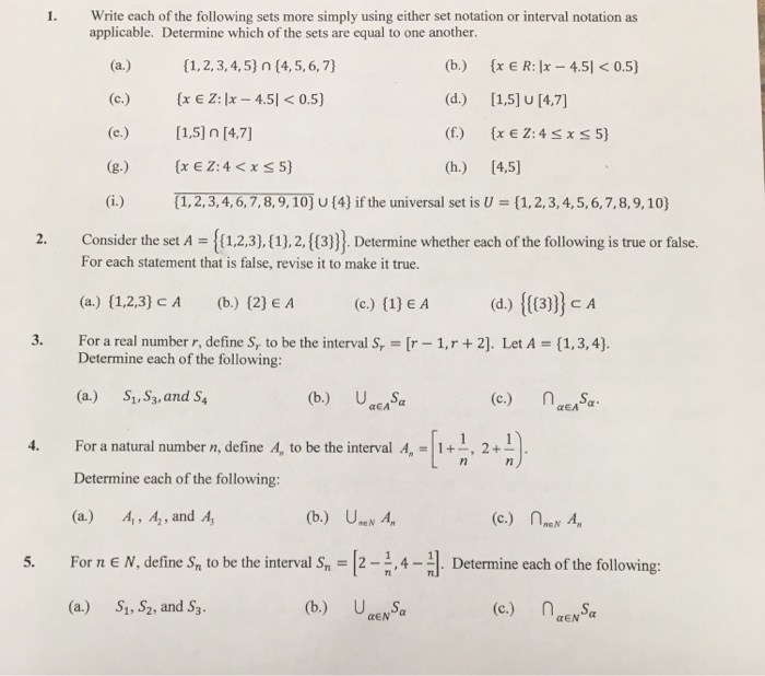 Solved 1. Write each of the following sets more simply using | Chegg.com
