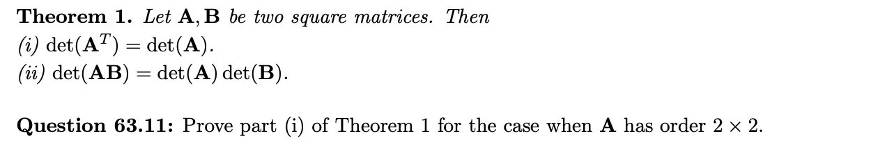 Solved Theorem 1. Let A, B Be Two Square Matrices. Then (i) | Chegg.com