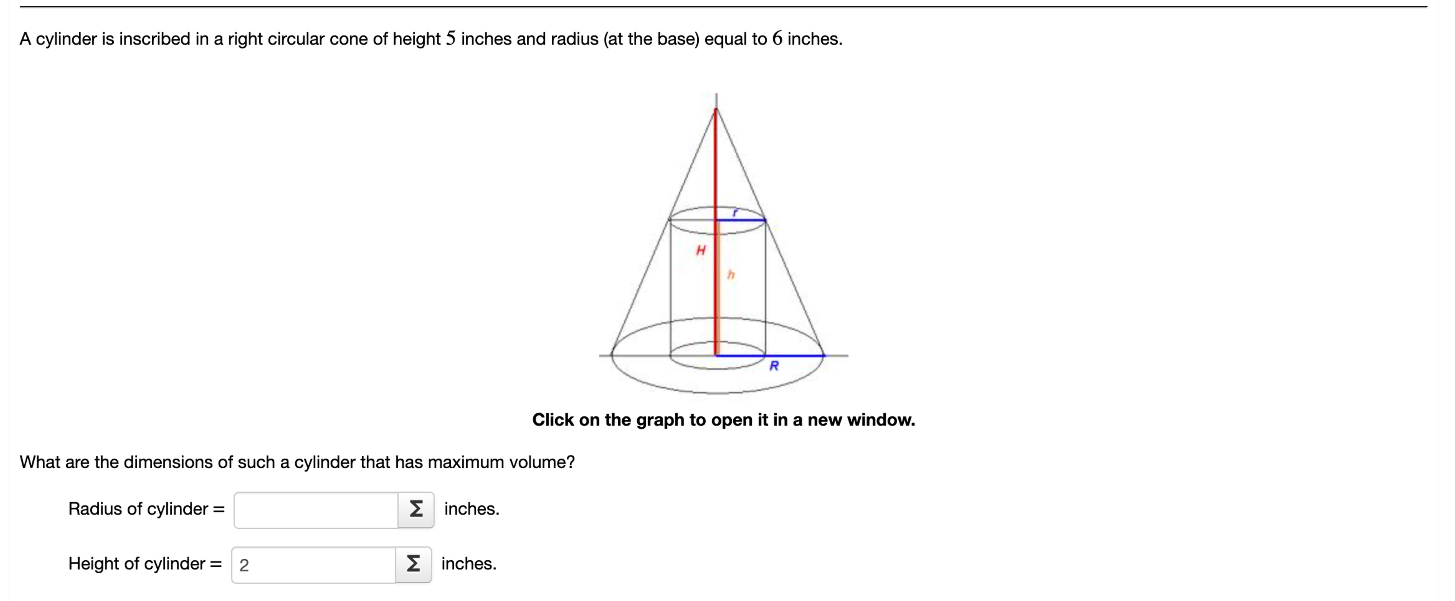 Solved A cylinder is inscribed in a right circular cone of | Chegg.com