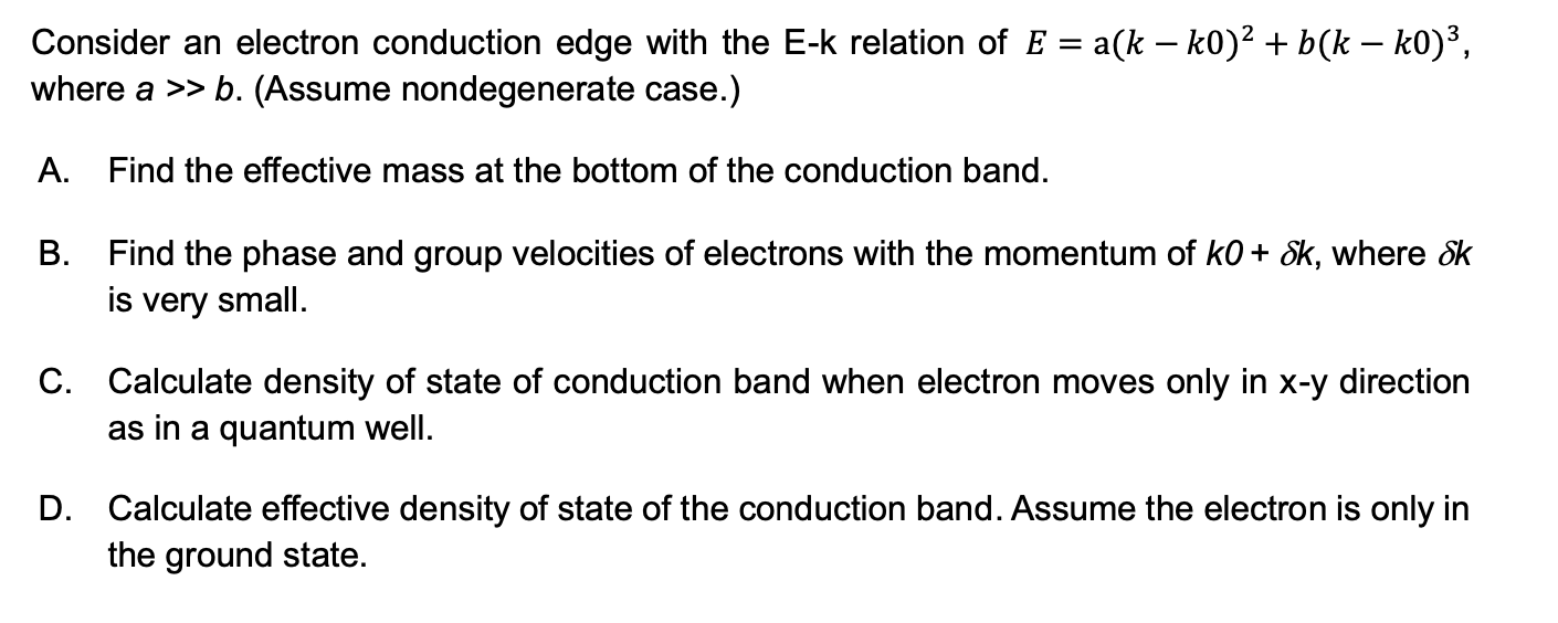 Solved Consider an electron conduction edge with the E-k | Chegg.com