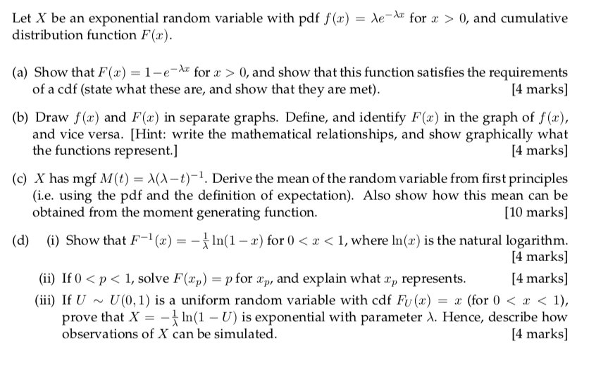 Solved Let X be an exponential random variable with pdf f(x) | Chegg.com