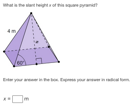 Solved What is the slant height x of this square pyramid? 4 | Chegg.com