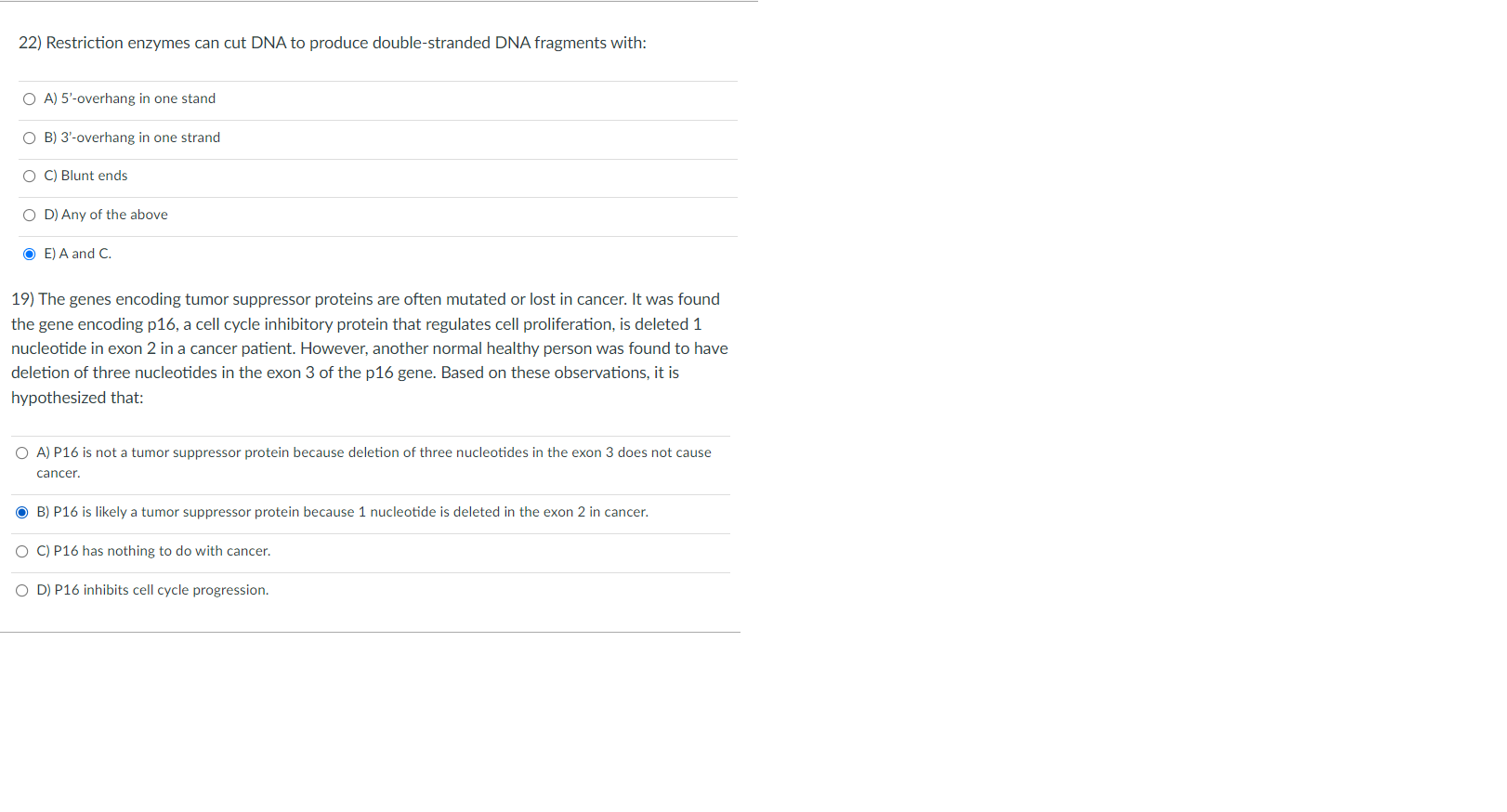 Solved 22) Restriction enzymes can cut DNA to produce | Chegg.com