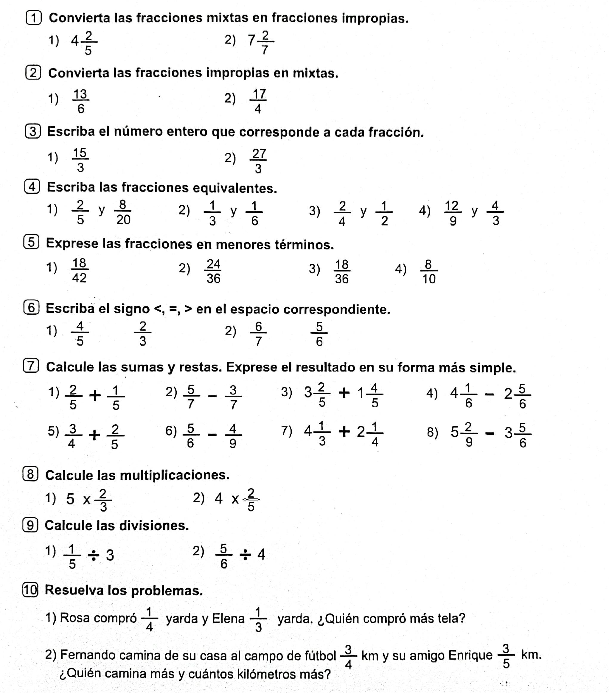 (1) Convierta las fracciones mixtas en fracciones impropias. 1) \( 4 \frac{2}{5} \) 2) \( 7 \frac{2}{7} \) 2) Convierta las f