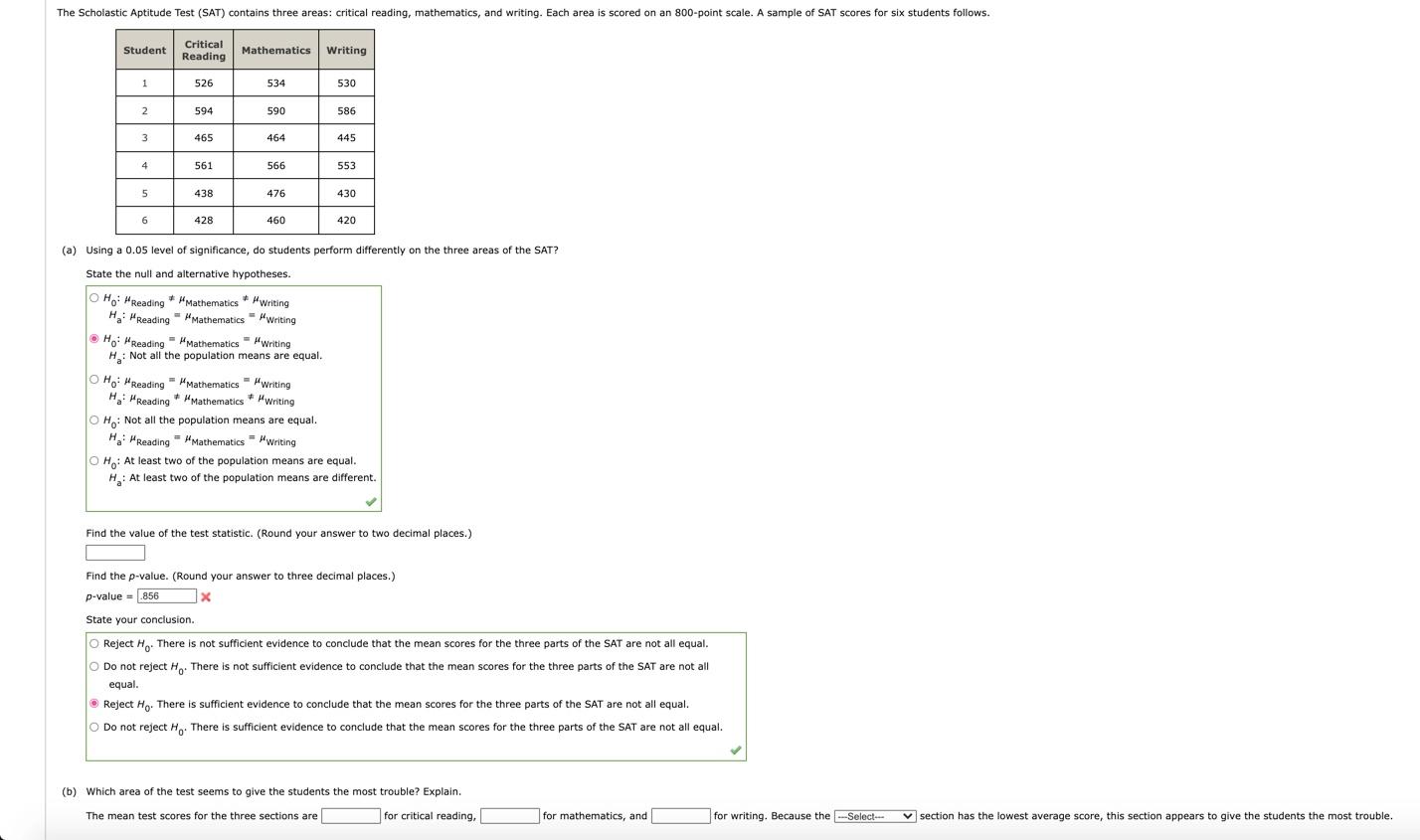 Solved The Scholastic Aptitude Test (SAT) Contains Three | Chegg.com