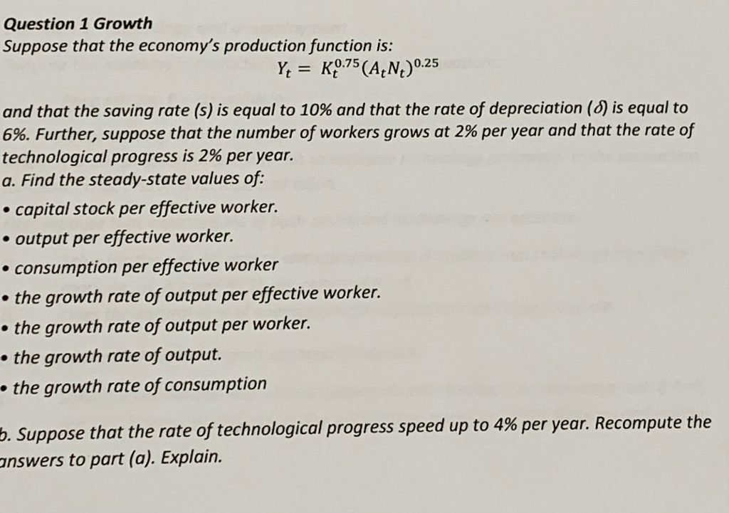 Solved Question 1 Growth Suppose that the economy's | Chegg.com