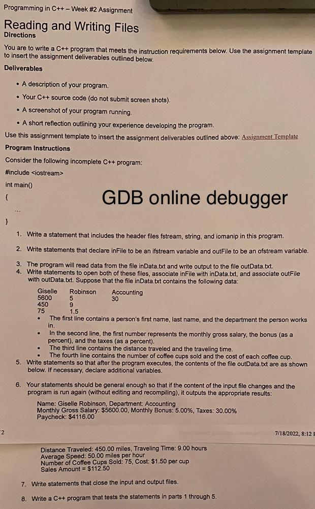 Solved Reading and Writing Files Directions You are to write