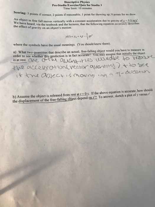 Solved An object in free fall move vertically with a | Chegg.com