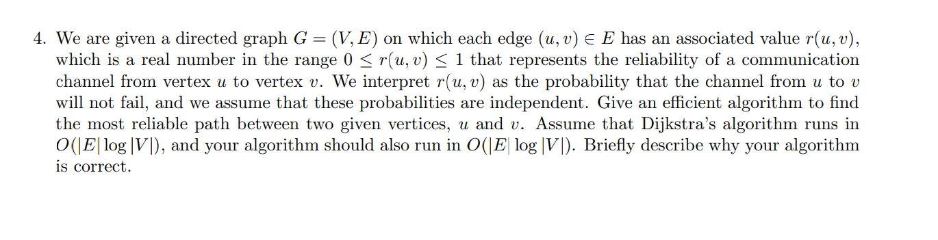 Solved 1. We are given a directed graph G=(V,E) on which | Chegg.com