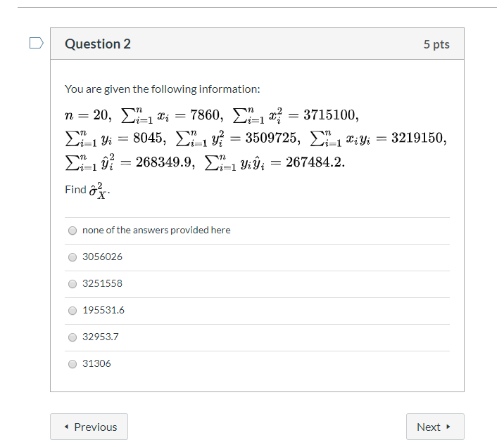 Solved Question 2 5 pts You are given the following | Chegg.com