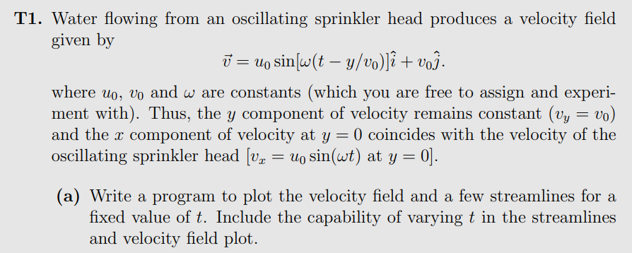Solved T1 Water Flowing From An Oscillating Sprinkler He Chegg Com