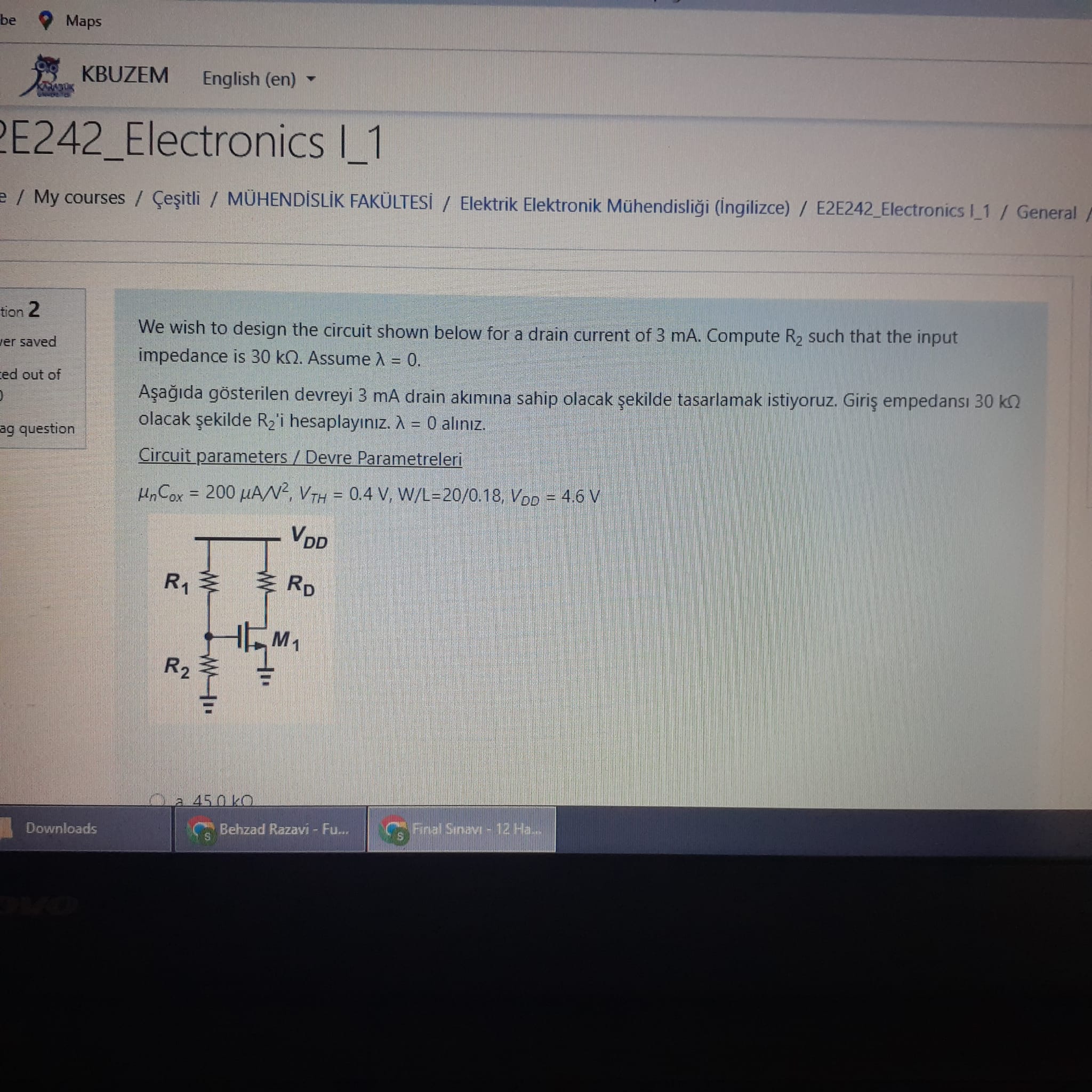 Solved 2 We wish to design the circuit shown below for a | Chegg.com