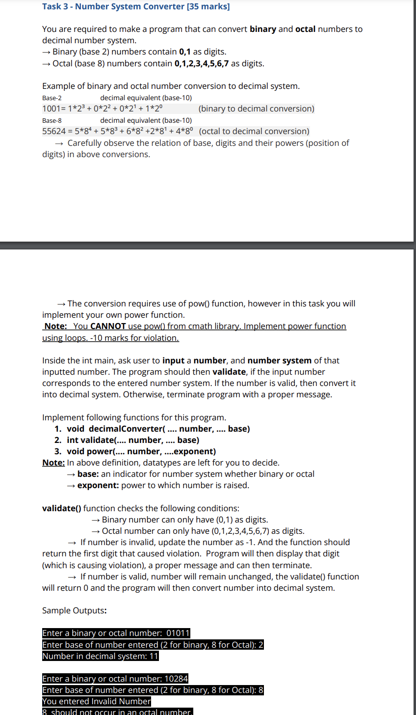 Solved Task 3 - Number System Converter [35 marks] You are | Chegg.com